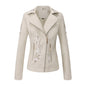 Women's Embroidered Leather Oblique Zipper Long Sleeve European Jackets