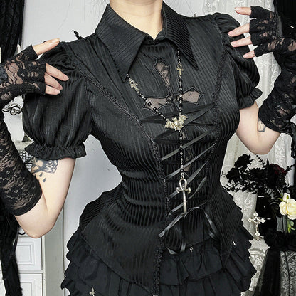 Women's Dark Cross Hollow Lolita Shirt For Blouses