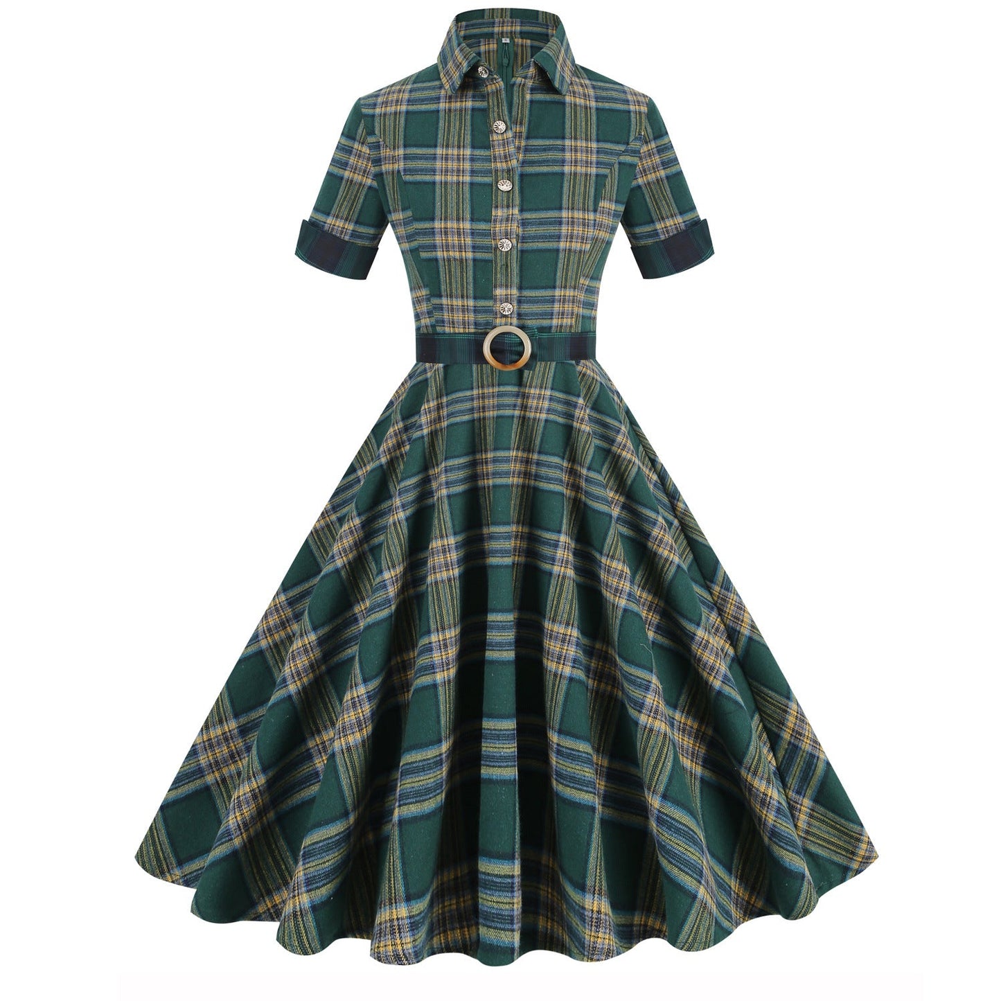 Women's Retro Elegant Hepburn Style British Plaid Dresses