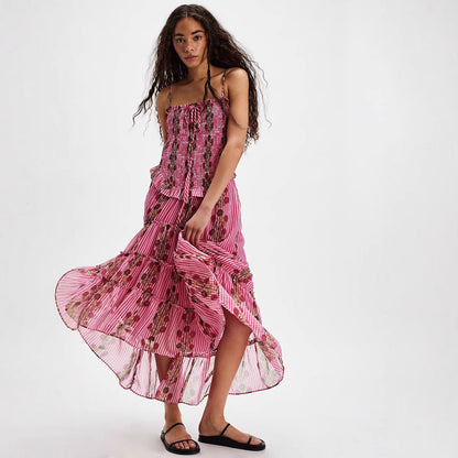 Printed Sling Vacation Style Stitching Irregular Dresses