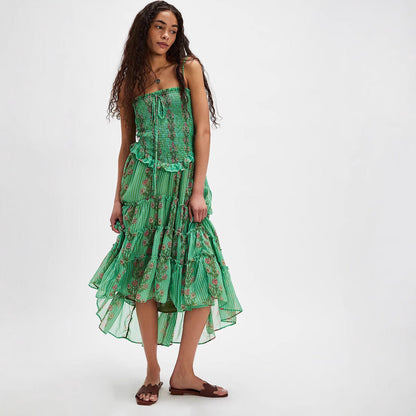 Printed Sling Vacation Style Stitching Irregular Dresses