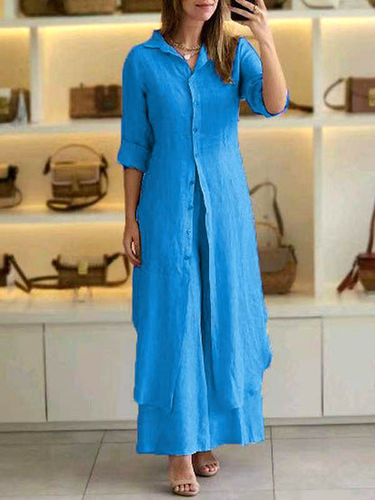 Linen Tight Waist Long Shirt Wide Suits