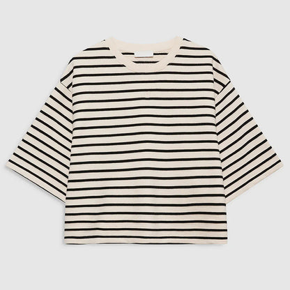 Women's American Niche Front Embroidered Framed Letter Stripes Terry Loose Blouses