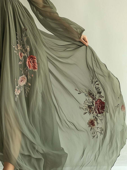 Women's Digital Positioning Printed Long-sleeved Dress Long Dresses