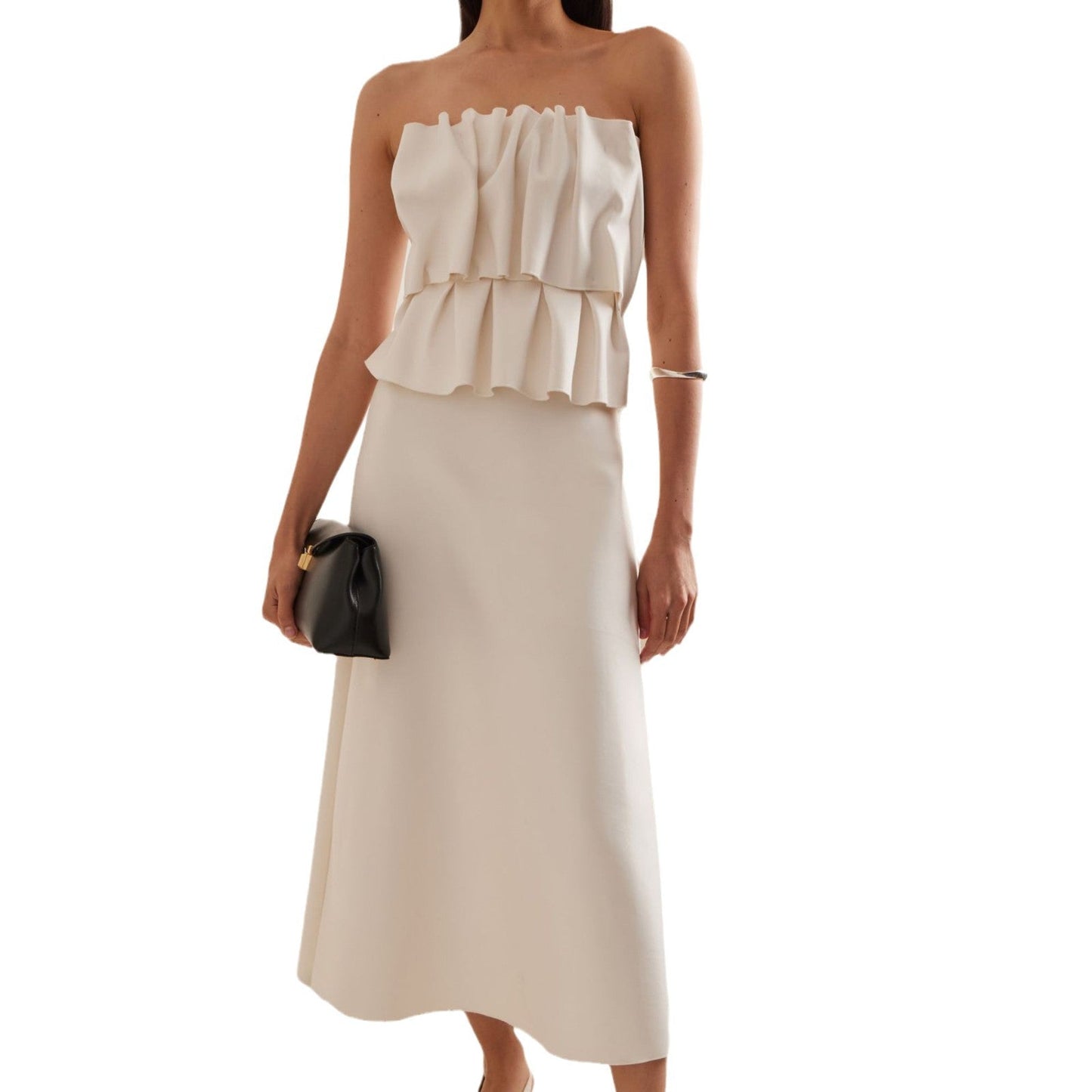 Dress White Pinch Pleated French Stitching Dresses