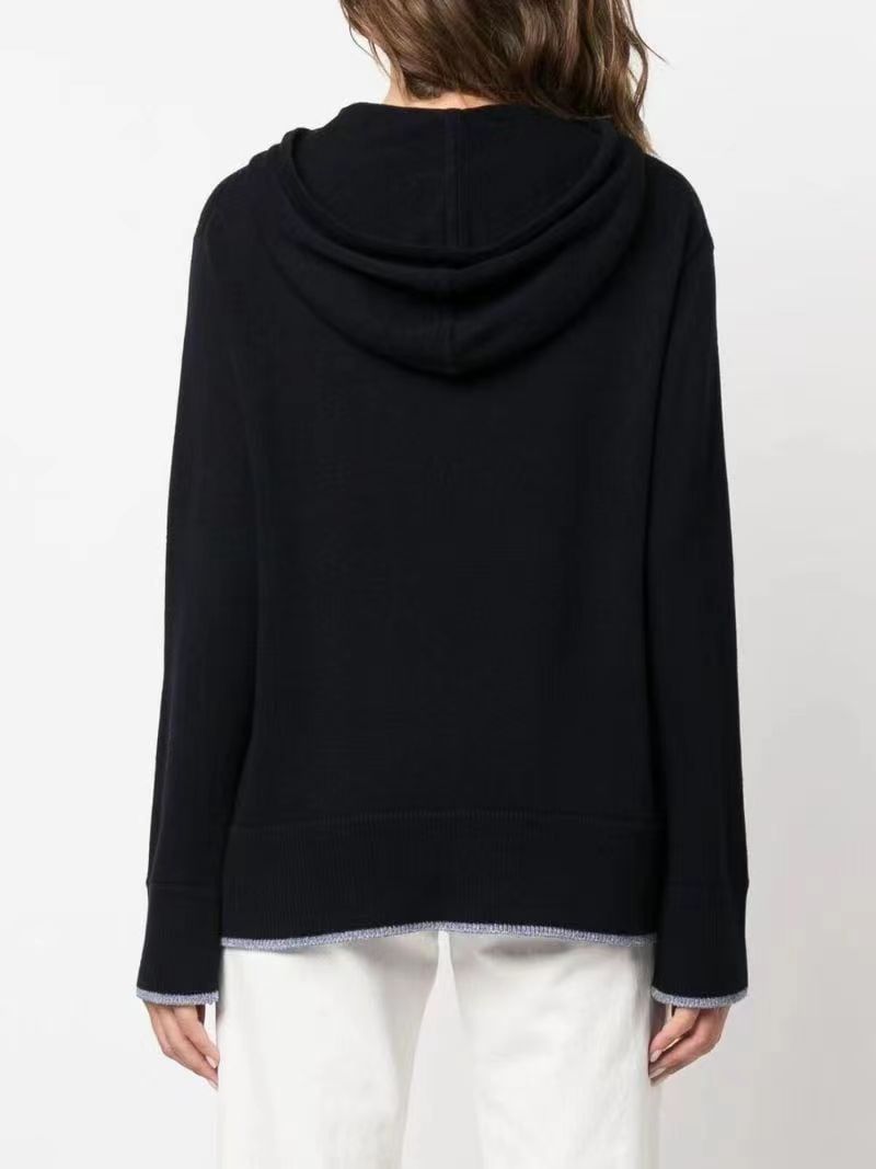 Women's Special Contrast Color Hooded Loose Cashmere Clothing