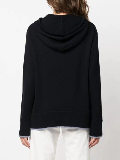 Women's Special Contrast Color Hooded Loose Cashmere Clothing