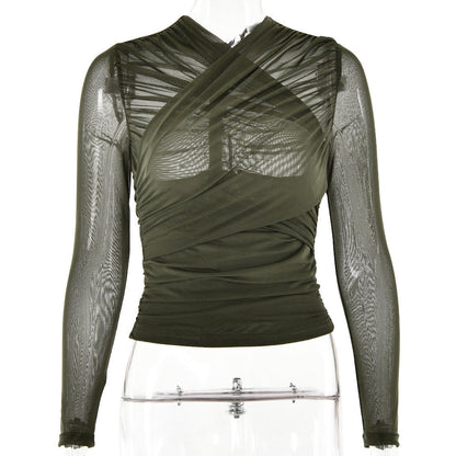 Women's Fashion Sexy Hot Mesh Stitching Zipper Blouses