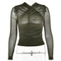 Women's Fashion Sexy Hot Mesh Stitching Zipper Blouses