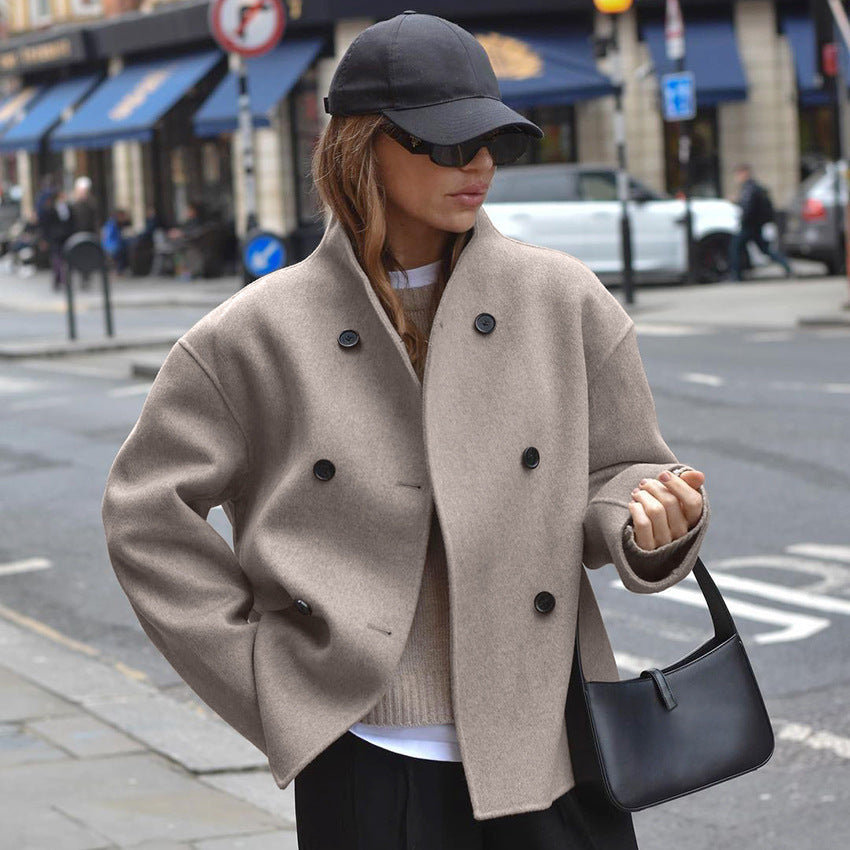 Women's Vintage Brown Woolen Commuter Warm Outerwear Coats
