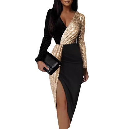 High Waist Pure Color Temperament Commute Mid-length Dresses