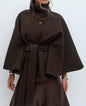 Women's Color Cloak Stand Collar Button Belt Coats
