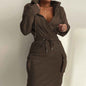 Waist Pocket Sweatshirt Dress Trimming Lace Up Long Dresses