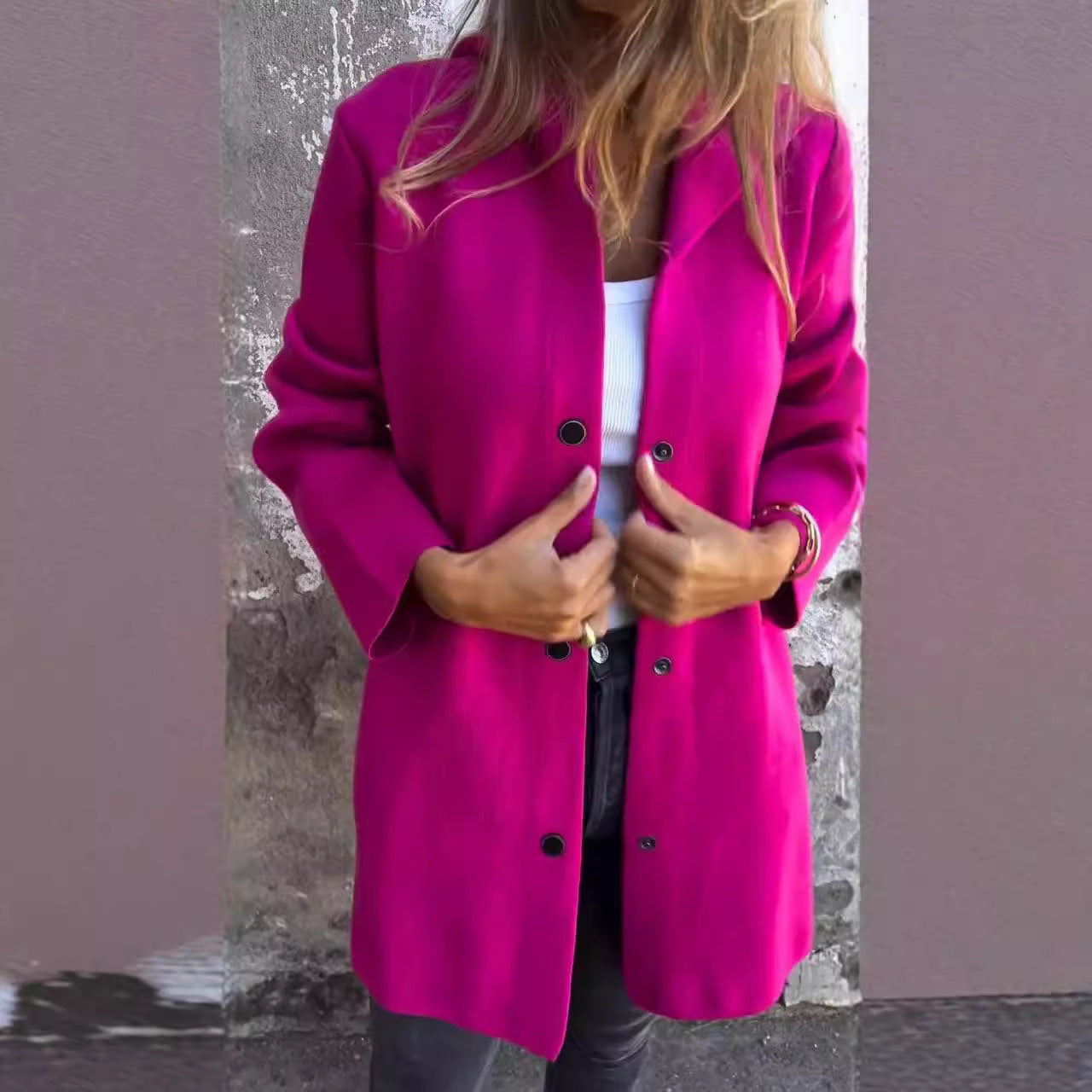 Women's Fashion Single-breasted Long Sleeve Solid Color Coats