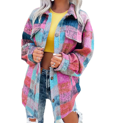 Woolen Printed Casual Fashion Polo Collar Coats