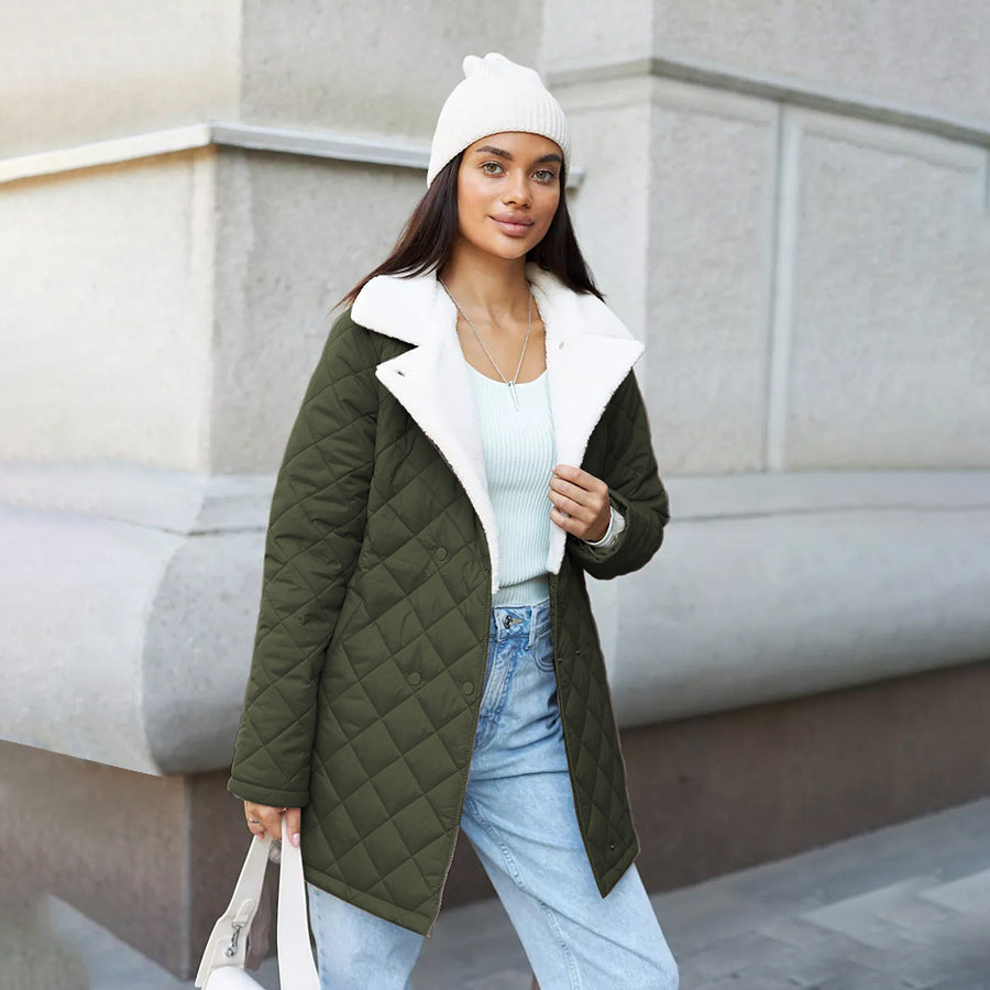 Women's Mid-length Cotton Long Sleeve High Collar Warm Loose Casual Coats