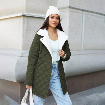 Women's Mid-length Cotton Long Sleeve High Collar Warm Loose Casual Coats
