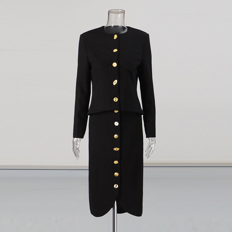 Temperament Waist Single-breasted Round Neck Solid Suits