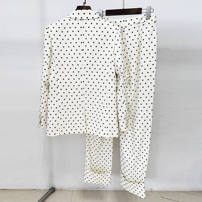 Bow Decoration Polka Dot Dots Trousers Suits