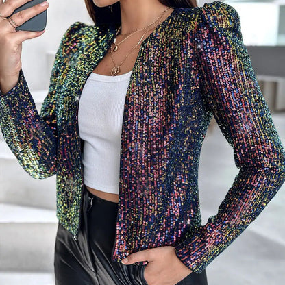 Women's Leopard Print Sequin Personality Outdoor Long Coats