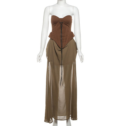 Women's Spring High Waist Color Contrast Patchwork Dresses