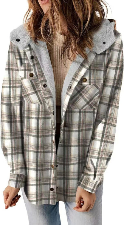 Women's Long-sleeved Plaid Woolen Hooded Lamb Wool Sweaters