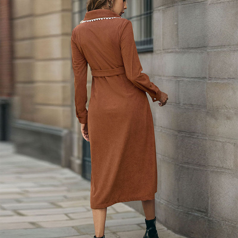 Casual Elegant Retro Lace Lapel Shirt Dresses