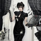Chinese Style Sier Silk Veet Cheongsam Autumn Dark Sexy Dresses