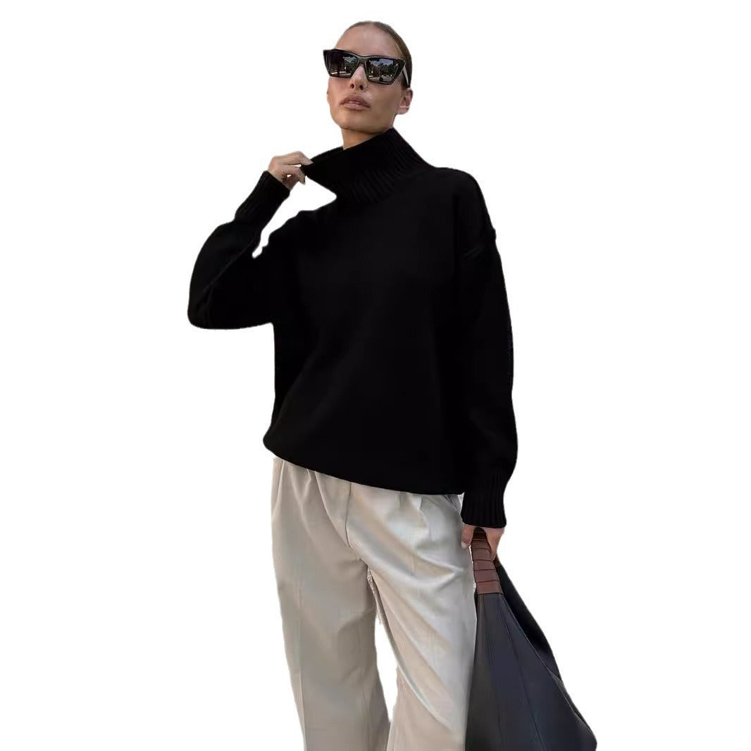 Women's Patchwork Turtleneck Casual Lazy Thickened Pullover Sweaters
