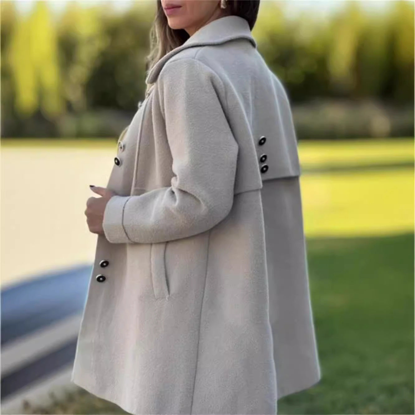 Classic Elegant Woolen Polar Fleece Single-breasted Coats
