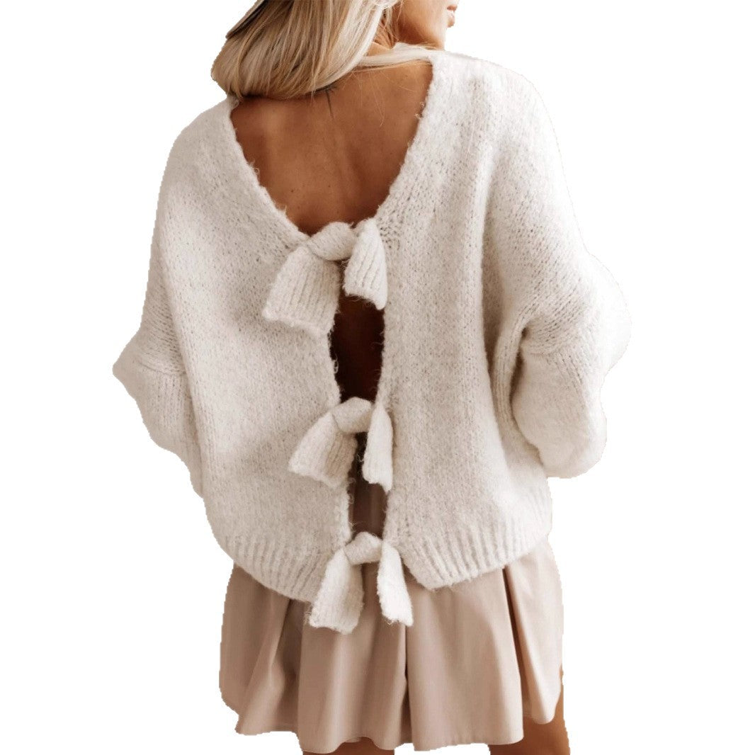 Women's Bow Tie Sexy Backless Loose Knitwear