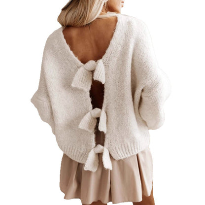 Women's Bow Tie Sexy Backless Loose Knitwear