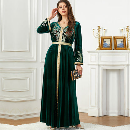 Women's Fashion Embroidery Beaded Veet Dress Arabic Dresses