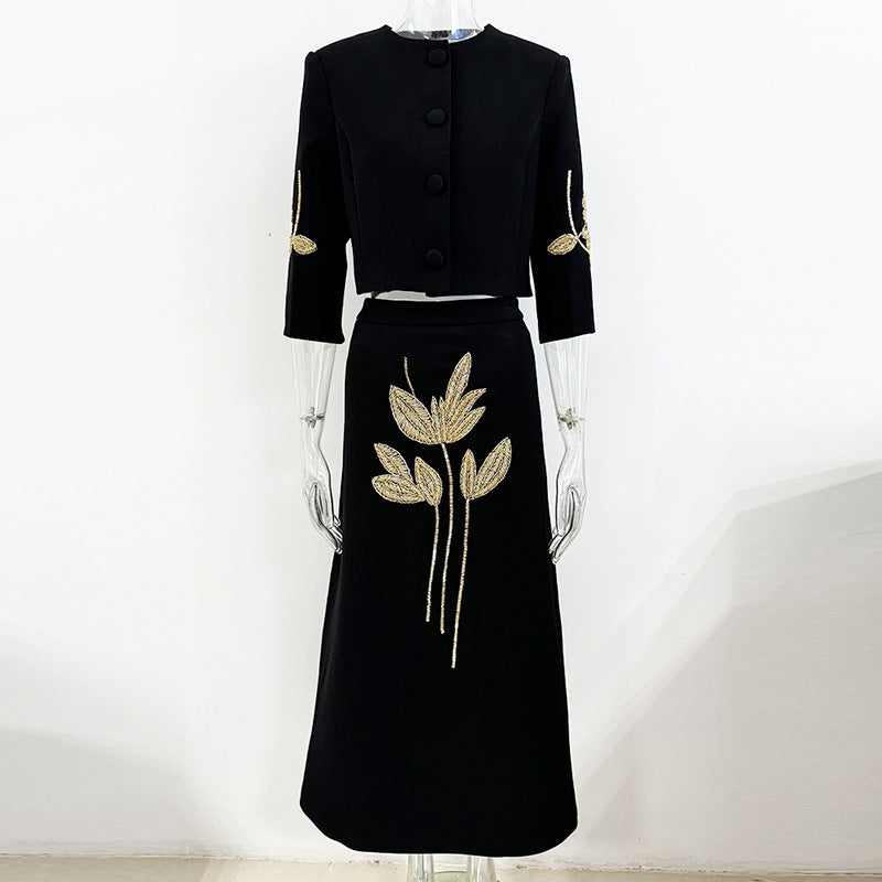 Classy Dignified Flowers Beaded Sleeve Mid-length Suits
