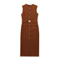 Women's Belt Sleeveless Round Neck Midi Dress Dresses