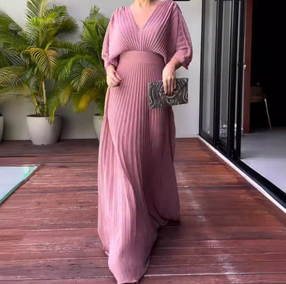 Solid Color Batwing Sleeve High Waist Dresses