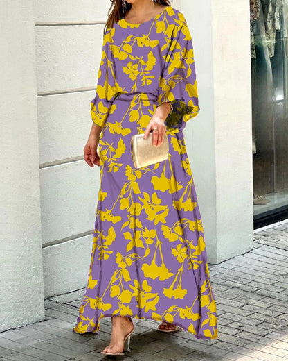 Women's Summer Loose Print Long-sleeved High Waist Suits