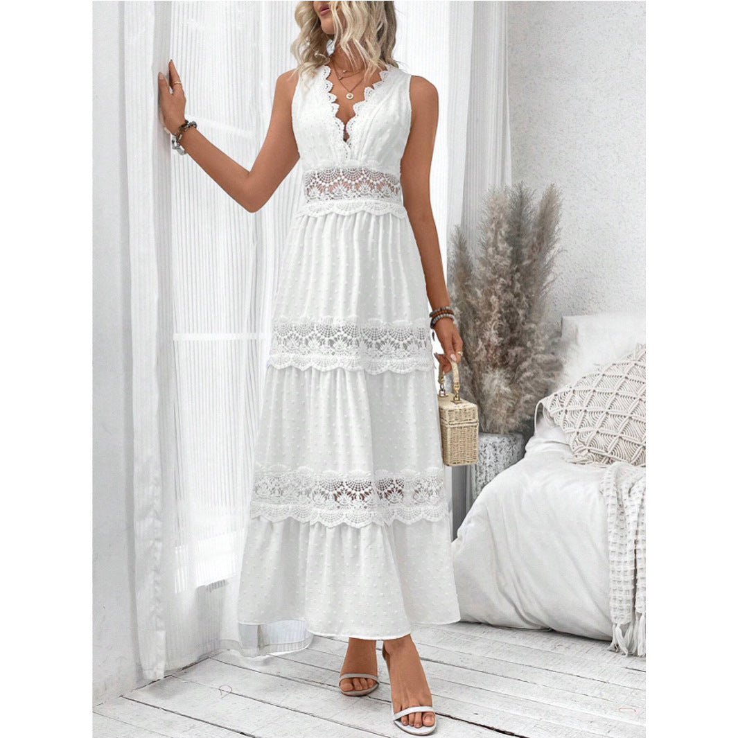 Women's Lace Stitching Collar Sleeveless Dress Dresses