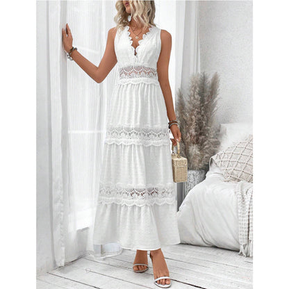 Women's Lace Stitching Collar Sleeveless Dress Dresses