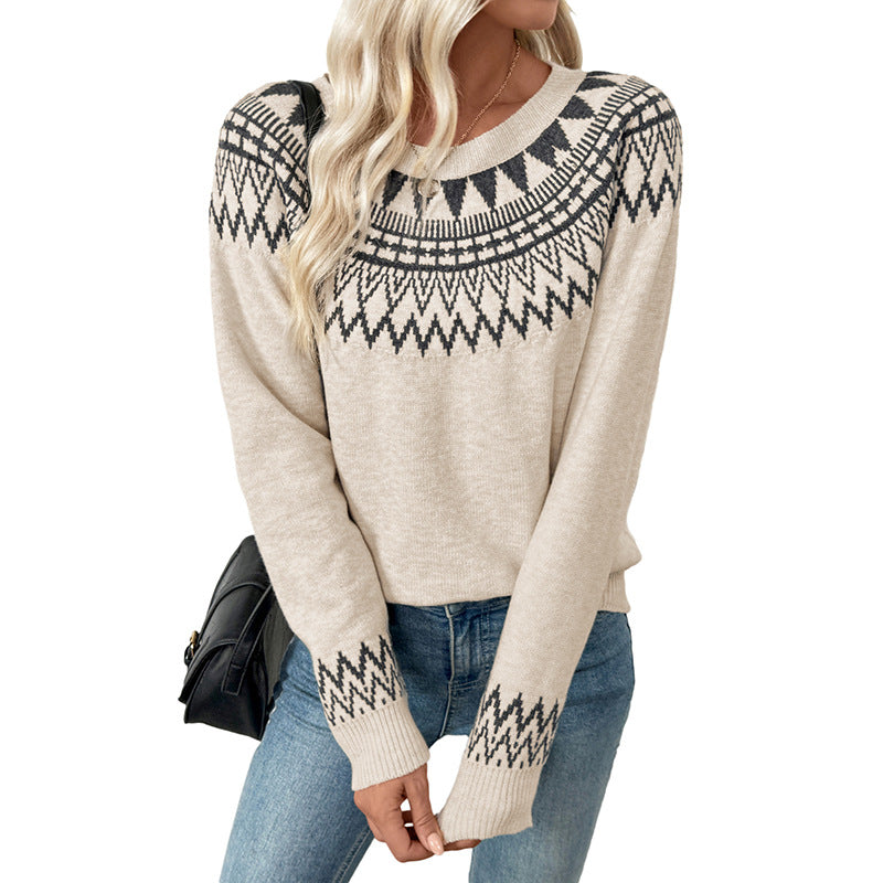 Women's Ethnic Style Crew Neck Pullover Fairland Sweaters