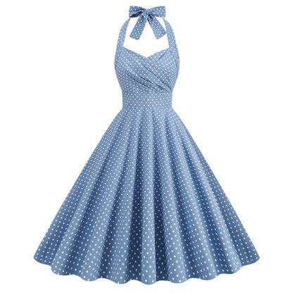 Color Polka Dot Halter High Waist Dresses