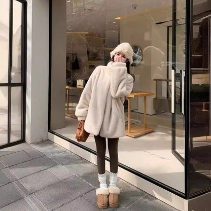 Women's Environmental Protection Artificial Plush Overcoat Mid-length Coats