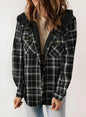 Women's Plaid Long Sleeve Furry Hooded With Coats