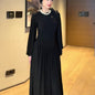 Women's Pleated Waist Tight Long Sleeve Round Dresses