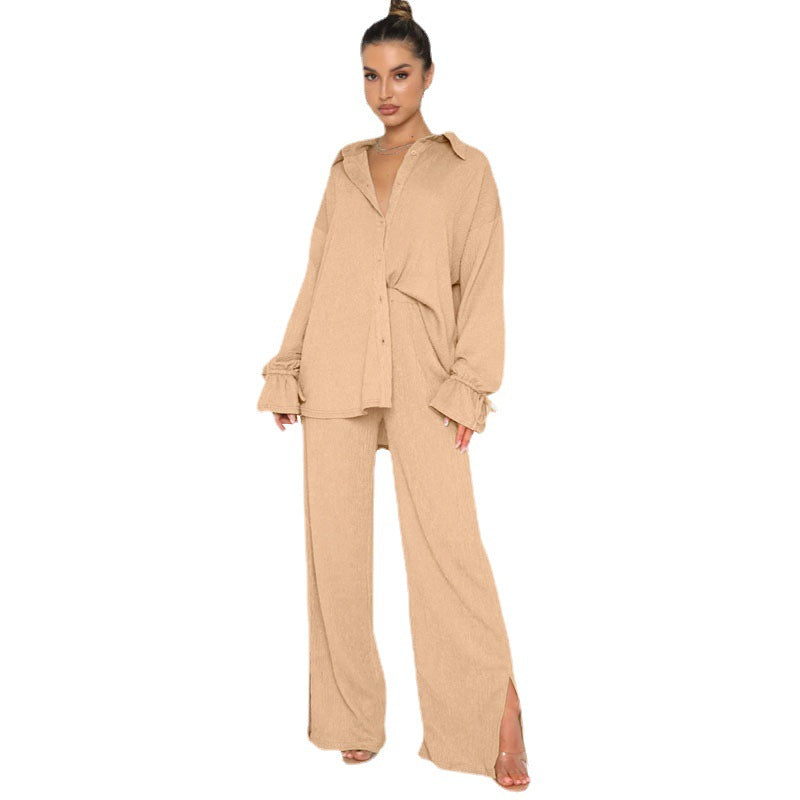 Women's Solid Color Polo Collar Single-breasted Long Tops