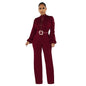 Women's Wear Belt Lace Cutout Solid Color Suits