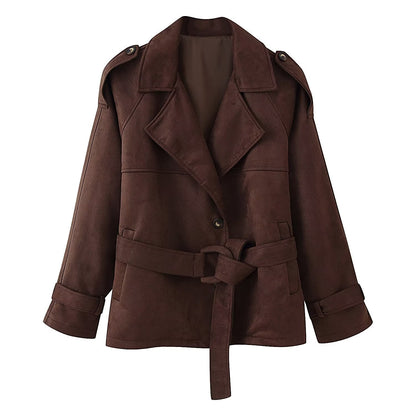 Women's Fashion Casual Retro Brown Lace Lapel Coats