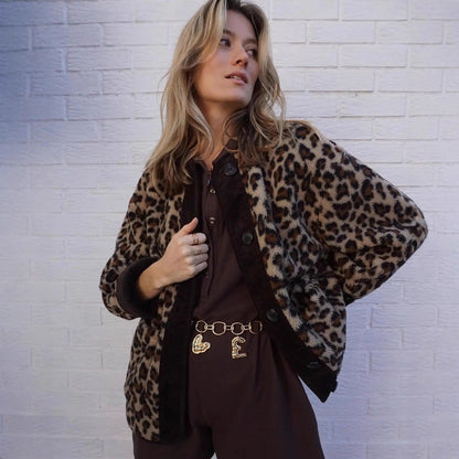 Women's American Printed Fashionable Loose Lamb Fur Coats