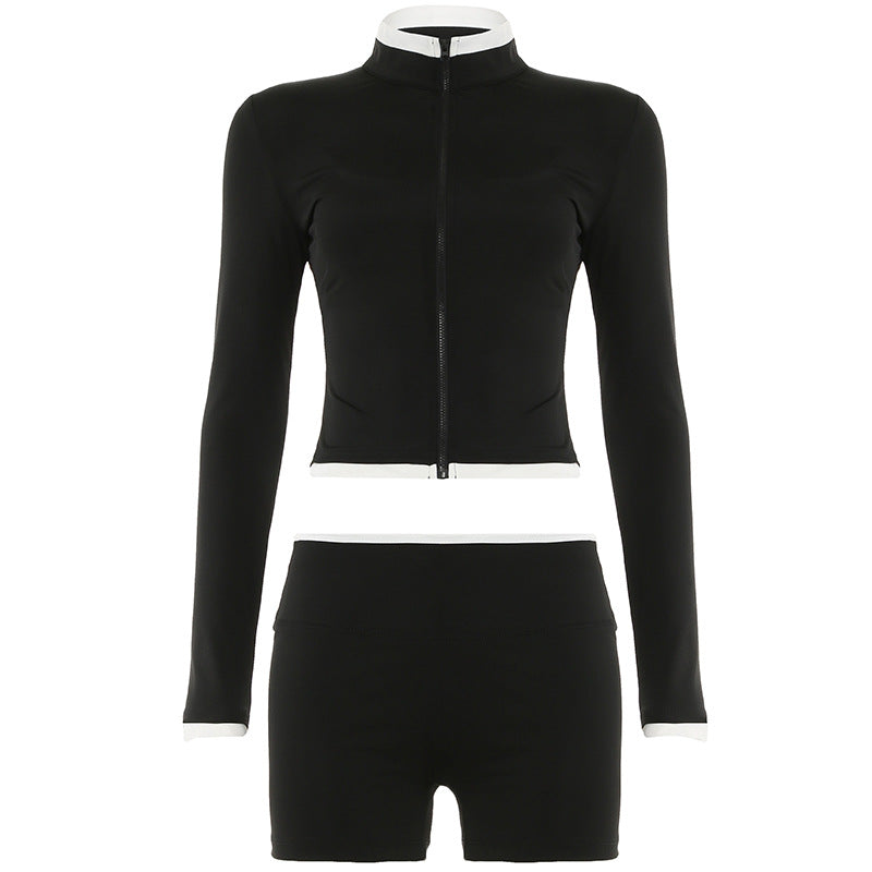 Contrast Color Backless Tight Yoga Outer Wear Suits