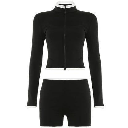 Contrast Color Backless Tight Yoga Outer Wear Suits